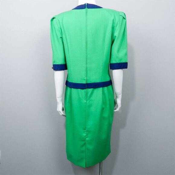 Vintage 80s Dress David Warren Women’s Size 10 Green Retro Twee Preppy Career - Picture 5 of 11